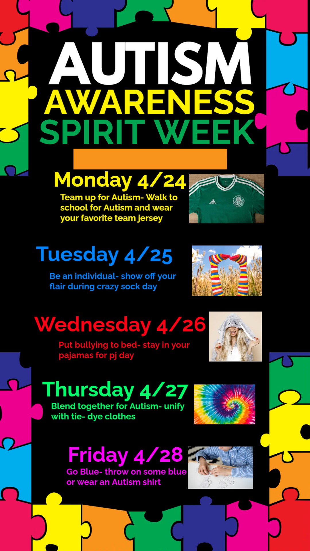 Autism Awareness Spirit Week River Oaks Elementary School